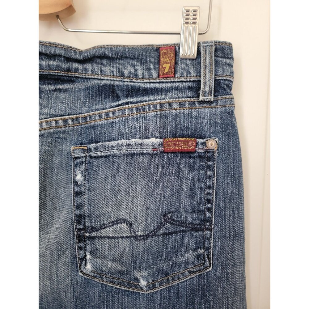 7 For All Mankind Women's Long Denim Jean Skirt w/ Button Fly & Frayed Hem Sz 29 - Picture 5 of 10